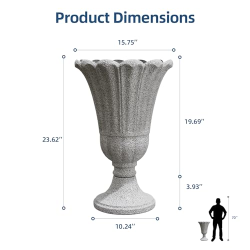 24"Tall Urn Planters for Outdoor Plants, Urns and Pedestal Set of 2 - color: Light Grey-sandblasting