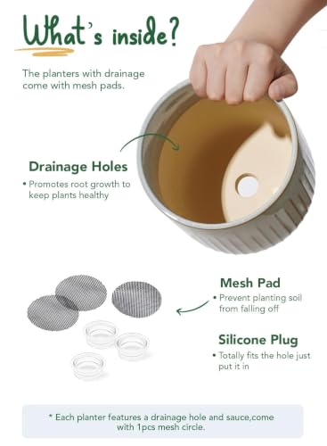 LE TAUCI Ceramic Pots for Plants, 8.3/7/6 Inch Indoor Planters with Drainage Holes & Mesh, Modern Glossy Glaze Cylinder Fluted Plant Pot for Snake Plant, Set of 3, Mist Gray - color: Mist Gray