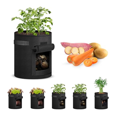 iPower 5 Pack 7 Gallon Potato Grow Bags with Flap, Garden Planting Nonwoven Fabric Pots with Reinforced Handle, Heavy Duty and Aeration Planter Pot for Tomato, Fruits, Vegetables and Flowers - size: 7 Gallon 5 Pack