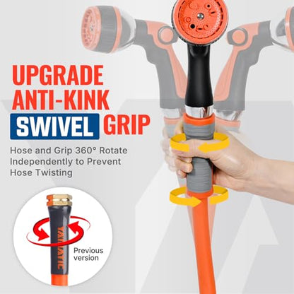 YAMATIC Flexible Garden Hose 5/8"x100ft, 360° Swivel Handle, Burst 600 PSI - color: Orange, size: 100' (feet) Male to Female with Swivel