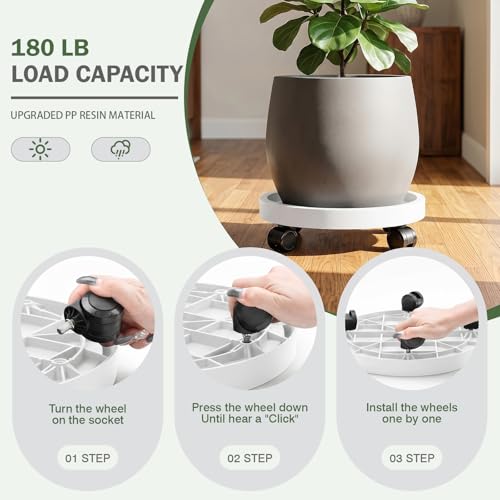 2 Pack Plant Caddy with Wheels,12.6 inch Rolling Plant Stands - color: White