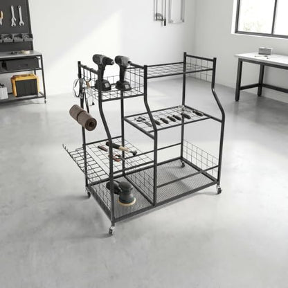 Tool Organizer, Rolling Garden Tool Storage Rack with Wheels Black