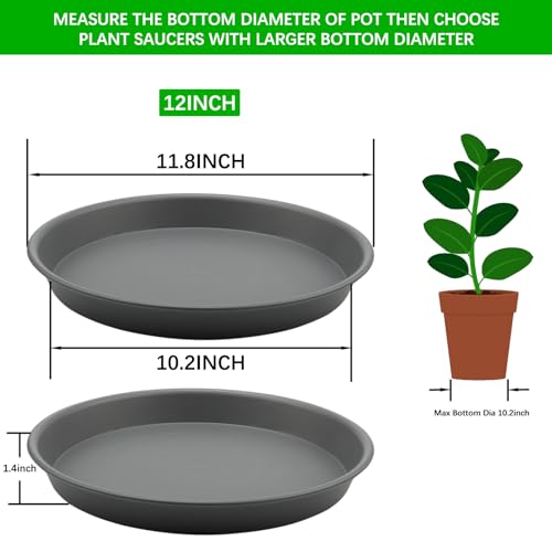 TITE Plant Saucer Heavy Large Planter Durable Thicker Plastic Plant Trays for Indoors and Outdoor,Plant Saucer Drip Trays (Grey, 12 inch) - color: Gray, size: 12 Inch