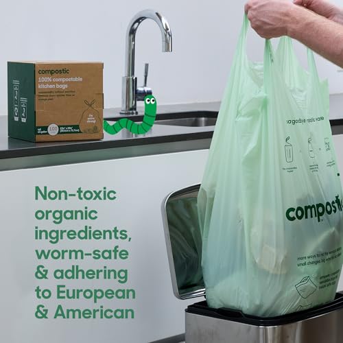Compostic Compostable 13 Gallon Trash Bags, 100 Ct, Extra Strong - size: 100 Count (Pack of 1), style: Tall 13 Gallon