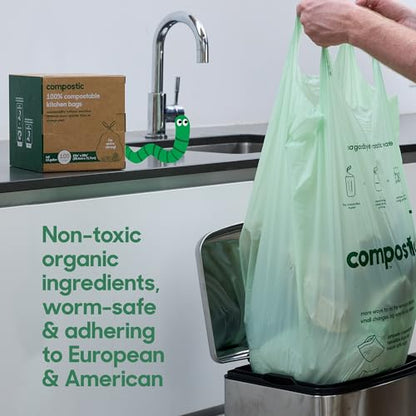 Compostic Compostable Trash Bags, 3 Gallon Small Bathroom & Office (100 Count) Bulk Pack — Extra Strong, Home Compostable, Plant-Based, Non-Toxic Garbage Bags - size: 100 Count (Pack of 1), style: Small 3 Gallon