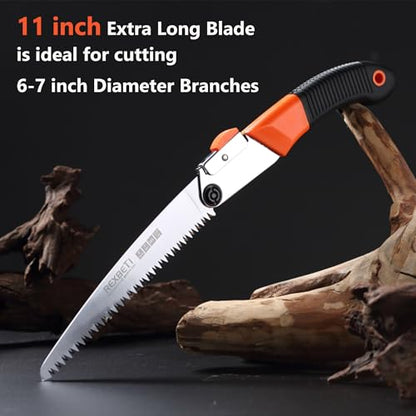 REXBETI Folding Saw, Heavy Duty 11 Inch Extra Long Blade Hand Saws for Wood Camping, Dry Wood Pruning Saws With Hard Teeth, Quality SK-5 Steel, Gifts for men (Pack of 2) - size: 11 Inch (Pack of 2)