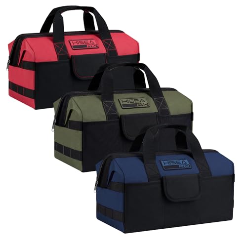 HISEA 3 Pack Heavy Duty Tool Bag, 16-Inch Waterproof Tools Organizer Tote - color: Red, Navy, Green, size: 16 Inch