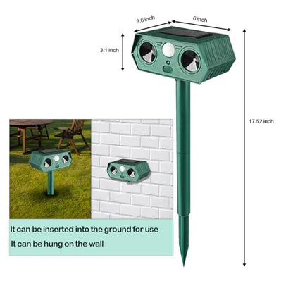 Solar Ultrasonic Animal Repellent 2 Pack, Outdoor Waterproof Deer Repellent Devices with Motion Sensor & Flash Light,Snake Squirrel Raccoon Skunk Rabbit Mole Deterrent for Yard & Garden