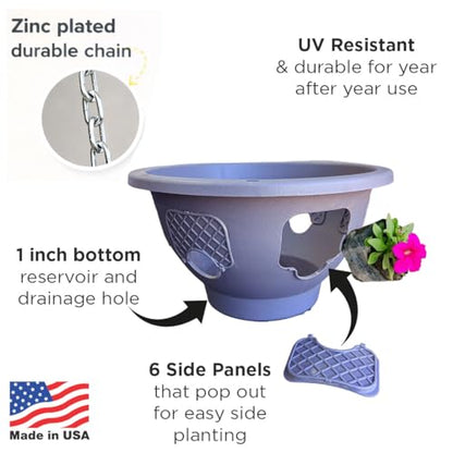 Ultimate Hanging Baskets - Strawberry, Tomato, Flower, and Herb Outdoor Planters - Use Garden Pots for Growing Plants Outside On A Deck, Fence, or Balcony (2) - color: Gray