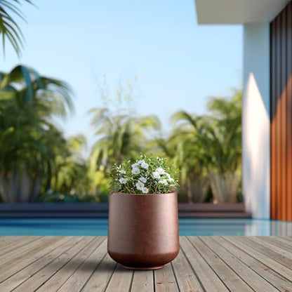 Kante Accent Round Curved Rusty Concrete Planter 13" Dia, Outdoor - color: Rusty, size: 11.6" D