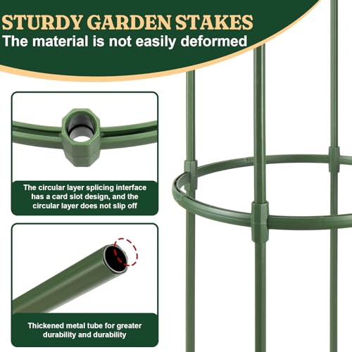 Round Heavy Duty Tomato Cage - 55 Inch Steel Core Plastic Coated Garden Trellis, 4-Post Rustproof Plant Support for Tomato/Cucumber/Beans, No Tools Snap Assembly, Spare Parts Available 4PS