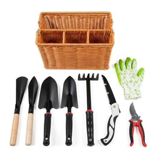 Garden Tools Set, 9 Pieces, Brown - color: brown