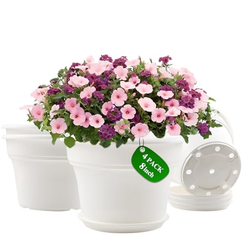Pottiffe Plant-Pots-Planters-Indoor-Outdoor, 8 inch 4 Pack White - color: White, size: 8 inch-4Pack
