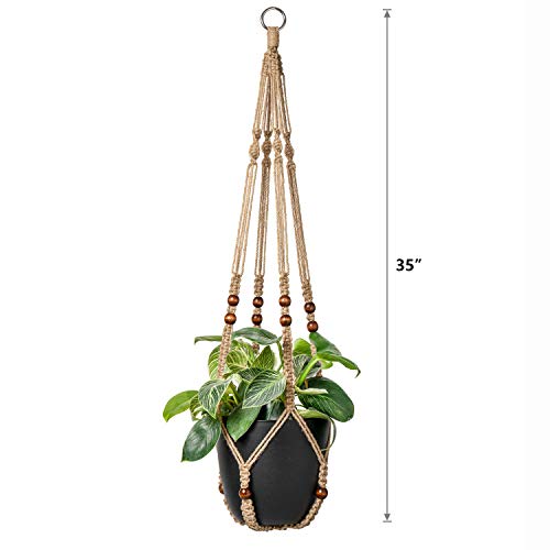 Mkono Macrame Plant Hanger Indoor 35 Inch Hanging Planter Basket Brown 2Pcs - color: Brown