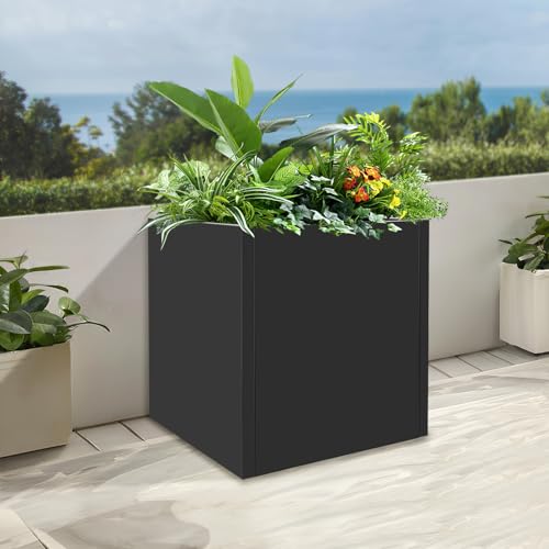 DYNAMI 17x17x18in Black Large Square Planter Box for Outdoor Plants - color: Black, size: 17in