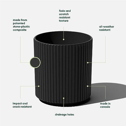 Veradek Demi Series Planter - Large Round Outdoor Planter - color: Black, size: 16 inch - 2 Pack