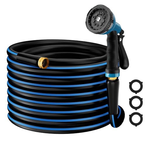 Besiter Heavy Duty Garden Hose 5/8" 50FT: Flexible Rubber Water Hose with 10 Function Sprayer - Leakproof Hose Male to Female Fittings - Durable Hose for Yard, Lawn, Car Wash, Outdoor, Watering - color: Dark Blue, size: 50FT