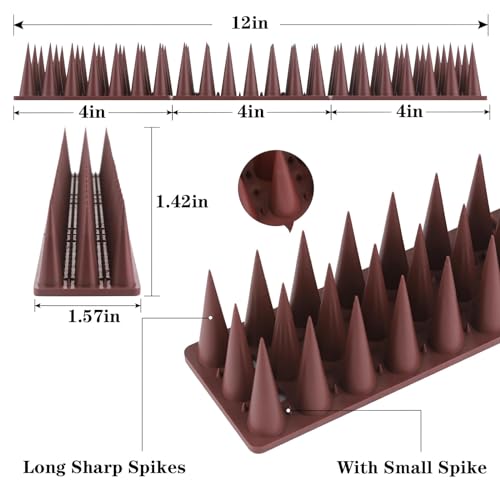 CIIC Bird Spikes, 20 Pack Pigeon Squirrel Raccoon Cat Deterrent Spike Outside Anti Robin Defender Outdoor to Keep Birds Away Roof Fence Window Nest 18.7 Feet(5.7m), Brown - color: Brown