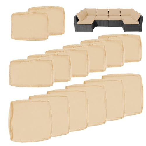 14Pcs Outdoor Cushion Covers Replacement Washable w/Zipper for 6-Seaters Sofa Patio Slipcovers Set Seat and Back Covers Only-25x25x3.15inch - color: Beige, size: 25x25x3.15inch