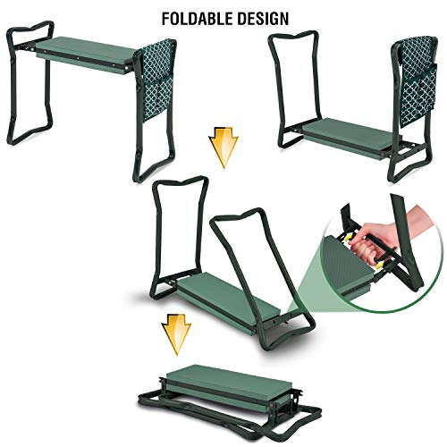 Garden Kneeler And Seat - Protects Your Knees, Clothes From Dirt & Grass Stains - Foldable Stool For Ease Of Storage - EVA Foam Pad - Sturdy and Lightweight - Bench Comes With A Free Tool Pouch!