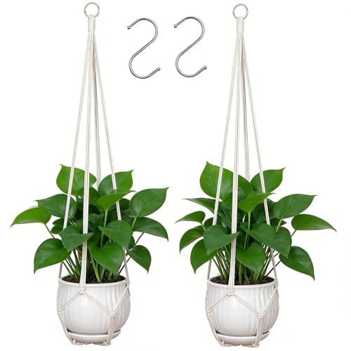 YIBOT 2 Pack 35" Macrame Plant Hangers, Hanging Planters for Indoor Plants - color: Ivory, size: 35+35Inch