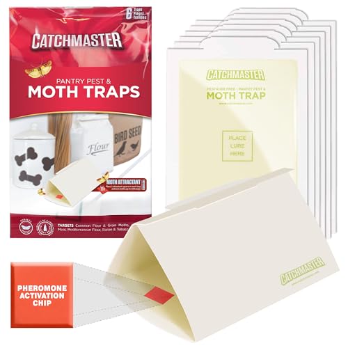 Catchmaster Pantry Pest & Moth Traps 6-Pk, Bug Killer for Kitchen Storage & Pantry Cabinet, Sticky Moth Traps for House, Glue Trap to Protect Pet Food, Kitchen Cabinets Storage - size: Heavy-Duty 6-Pack