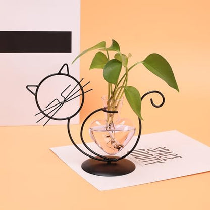 Plant Terrarium Propagation Station Gifts for Women Cat Lover - color: Pink