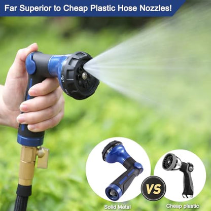 FANHAO Heavy Duty Garden Hose Nozzle, Metal Hose Sprayer Easy Thumb Control - color: Blue
