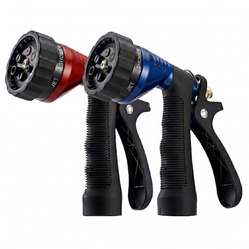 GREEN MOUNT Water Hose Nozzle 2-Pack, Zinc Alloy Garden Spray Nozzle with Adjustable Spray Patterns, Leakproof Rustproof Trigger Lock for Outdoor Cleaning & Car Wash, Blue & Red - color: Blue & Red