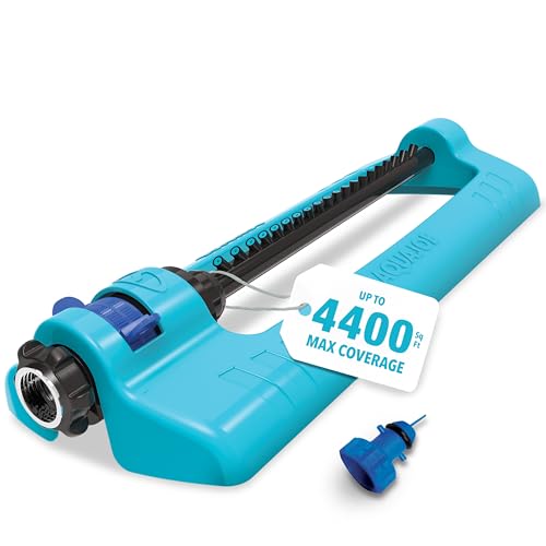 Aqua Joe Oscillating Sprinkler with Metal Ground Spike, Adjustable Spray Position Irrigator for 4400 Sq Ft Coverage Compatible with Garden Hoses