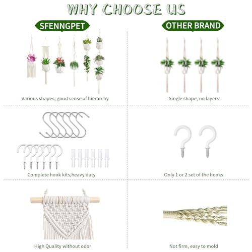 SFENNGPET Macrame Plant Hangers, 6Pack Hanging Planters for Indoor Plants - color: Ivory