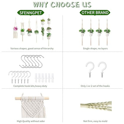 SFENNGPET Macrame Plant Hangers, 6Pack Hanging Planters for Indoor Plants - color: Ivory