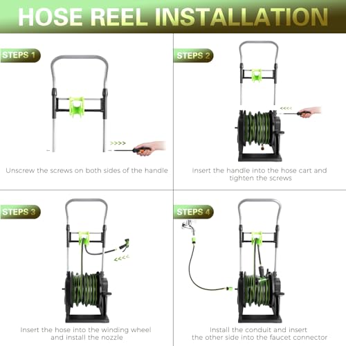 Pedal Hose Reel Cart with 82 ft of 1/2" Hose, Portable Water Hose Reel with Wheels, Garden Mobile Tools for Outside, Garden, Yard, Lawn