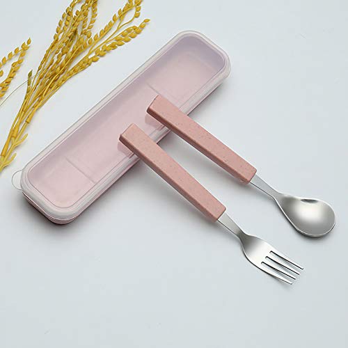 VANRA 2-Piece Children Flatware Set 18/10 Stainless Steel Child Tableware Set Silver Cutlery Set Silverware Dinner Utensils Spoon Fork Set with Travel Case for Kids (Chrome Finished) (Pink) - color: Pink