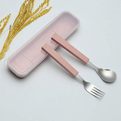 VANRA 2-Piece Children Flatware Set 18/10 Stainless Steel Child Tableware Set Silver Cutlery Set Silverware Dinner Utensils Spoon Fork Set with Travel Case for Kids (Chrome Finished) (Pink) - color: Pink