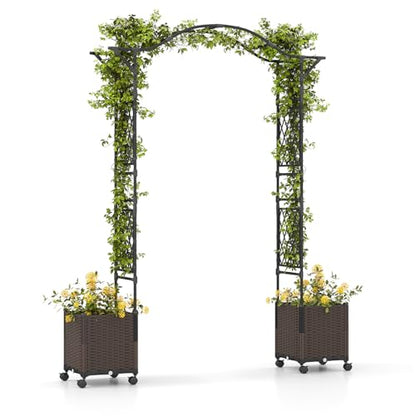 IRONMAX 8.2FT Metal Garden Arch with Planters, Arbor for Climbing Plants - size: 82" x 16" x 99"