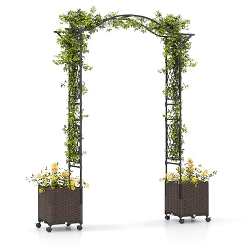 IRONMAX 8.2FT Metal Garden Arch with Planters, Arbor for Climbing Plants - size: 82" x 16" x 99"