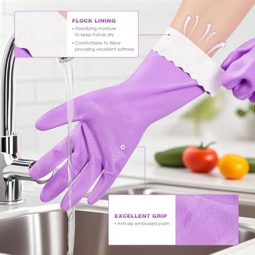 Elgood Reusable Dishwashing Cleaning Gloves with Latex free, Cotton lining,Kitchen Gloves 2 Pairs,Purple+blue Medium (Pack of 2) - color: Purple+blue, size: Medium (Pack of 4)