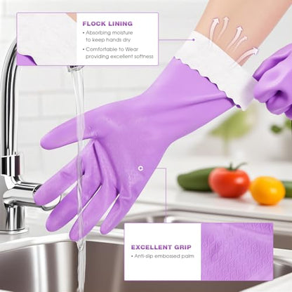 Elgood Reusable Dishwashing Cleaning Gloves with Latex free, Cotton lining,Kitchen Gloves 2 Pairs,Purple+blue Medium (Pack of 2) - color: Purple+blue, size: Medium (Pack of 4)