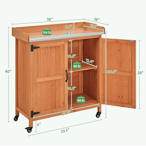 Topeakmart Potting Bench for Outside with Storage Cabinet & Metal Top,Brown - color: Brown