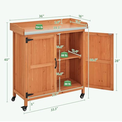 Topeakmart Potting Bench for Outside with Storage Cabinet & Metal Top,Brown - color: Brown