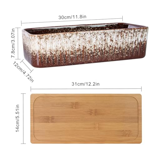 Succulent Pots, 12'' Long Rectangle Planters with Tray, Windowsill Planter - color: White