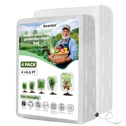 4 Pack Garden Netting Pest Barrier with Drawstring - White Breathable Mesh Insect Protection Cover for Tomatoes, Vegetables, Blueberry Bushes (4Ft X 4.6Ft) - size: 4 x 4.6 FT x 4Pcs