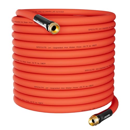 SPECILITE 3/4" x 125FT Hot/Cold Rubber Garden Water Hose, -50℉-190℉, Red - color: 3/4"ID Red, size: 125ft