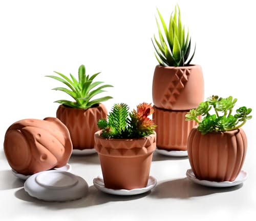 B SEPOR Ceramic Planters Handmade Mini Clay Flower Pot for Small Indoor Plant Succulent Cactus with Melamine Saucer Tray (Terracotta) - color: White Owls