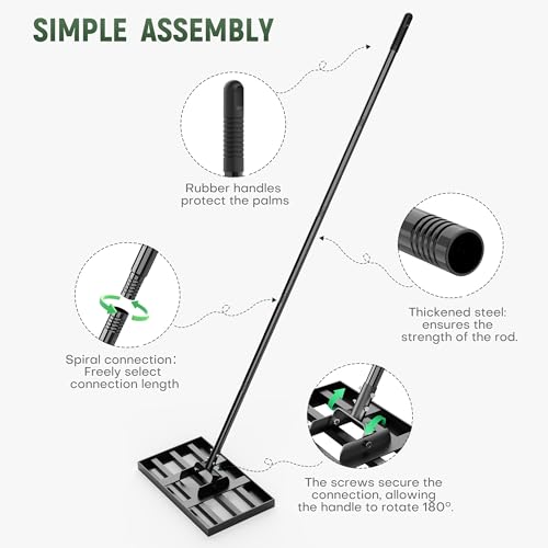 17*10" Carbon Steel Lawn Leveling Rake with 82in Adjustable Handle