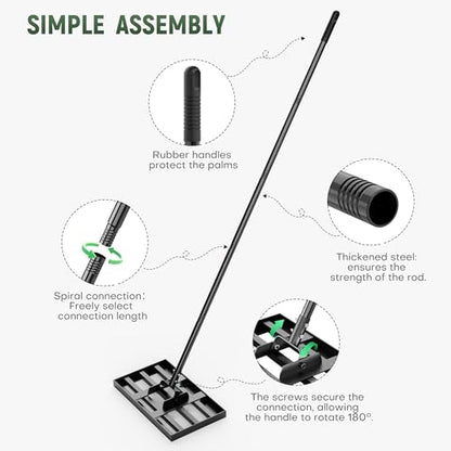 17*10" Carbon Steel Lawn Leveling Rake with 82in Adjustable Handle