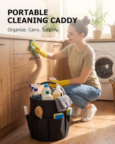 4.5 Gallon Collapsible Cleaning Caddy with Comfort Handle & 6 Pockets - color: Black
