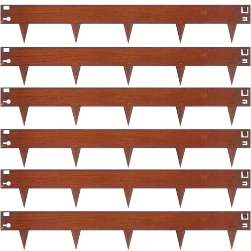 6 Pack Corten Steel Landscape Edging, 41" L × 6" H Garden Border - color: Rusted, size: 6.3 Inch