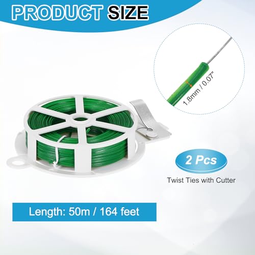 HARFINGTON 2pcs Twist Tie with Cutter 164FT (50m) Garden Plant Ties Wire - color: Green, size: 164FT